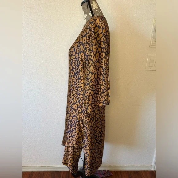 Zero+Maria Cornejo Lumi Cheetah Jacquard Ink Jet Apricot Blue & Copper dress -4 - Picture 7 of 10